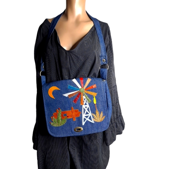 Denim Tote Bag Patchwork  Recycled  Shoulder Chala Patch - Picture 1 of 5